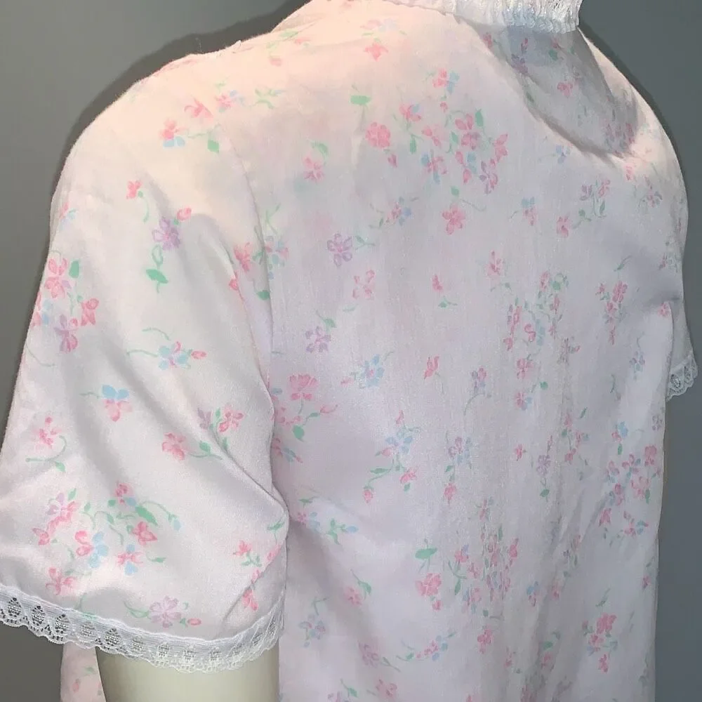 Vintage RIKKI New York Two‎ Piece Cotton Robe and Nightgown Set Size Small